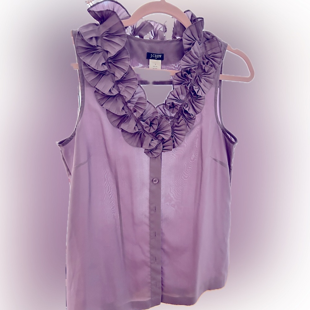 J.Crew 100% Silk Lilac Purple Ruffle sleeveless blouse Size 4 EUC